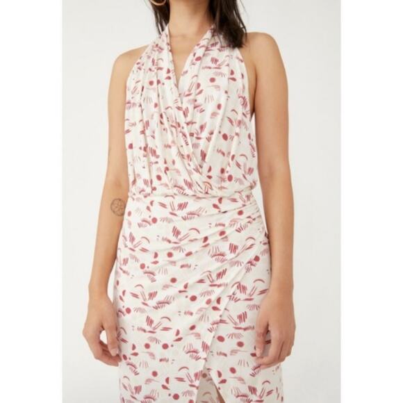 NWT Free People Daria Graphic Maxi Dress Ivory Red Combo Front Slit Size L - Picture 3 of 15